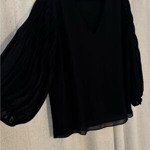 Elegant Black Sheer Balloon Sleeve Blouse